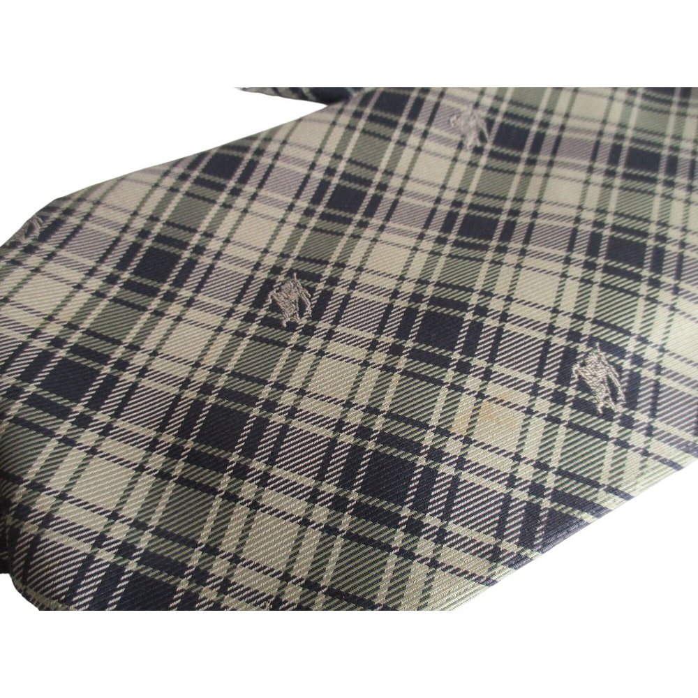 Burberrys of London Necktie Black Taupe Plaid Logo 100% Silk - Made in Italy - Picture 3 of 6